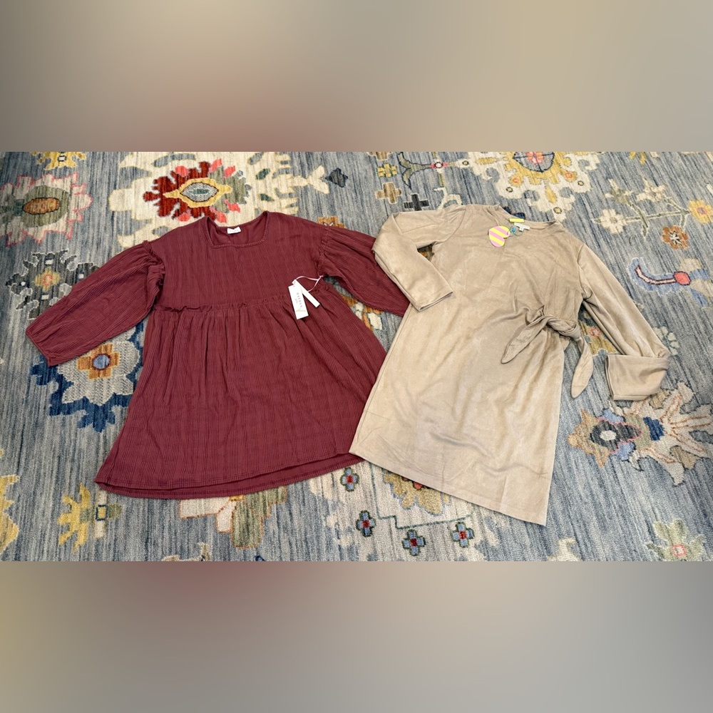 NWT Hayden Girl Lot Of 2 long sleeve Dresses Size XL suede brown neutral